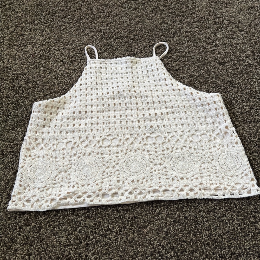 T.J.Maxx White Crochet Halter-Style Tank